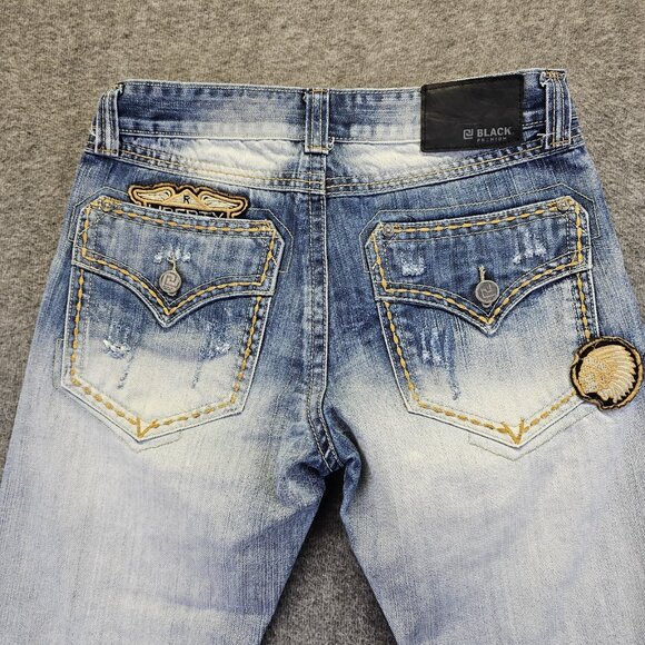 Black Premium Jeans Distressed Boot Indian Chief & Liberty Patches Mens 30x32 - Picture 8 of 15